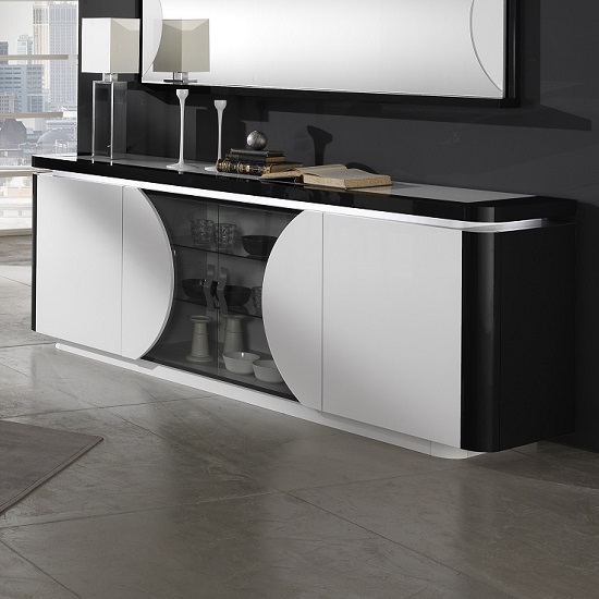 Clarus Sideboard In White And Black Gloss Lacquer With LED | Sale