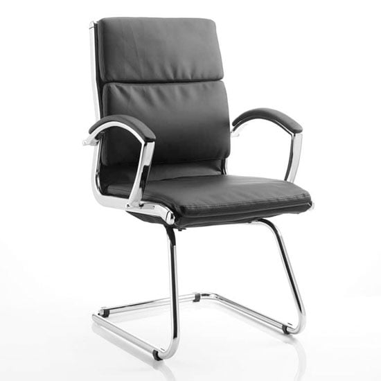 Photo of Classic leather office visitor chair in black with arms