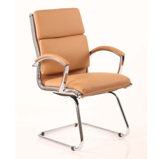 Classic Leather Office Visitor Chair In Tan With Arms