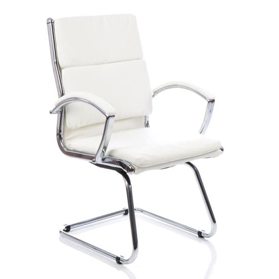 Photo of Classic leather office visitor chair in white with arms