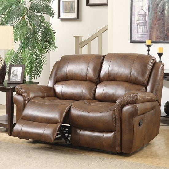 Claton Recliner 2 Seater Sofa In Tan Faux Leather