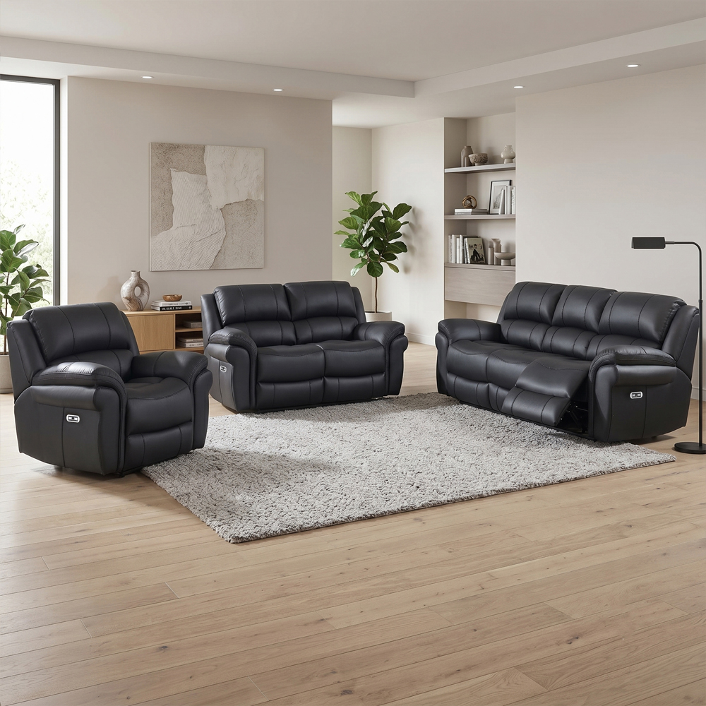 Claton Fabric Electric Recliner Sofa Suite in Black