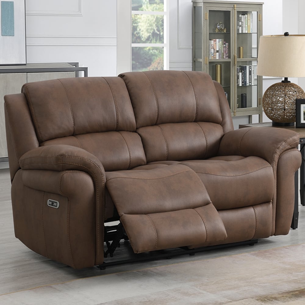 Claton Fabric Electric Recliner 2 Seater Sofa - Ultra Tan Suede