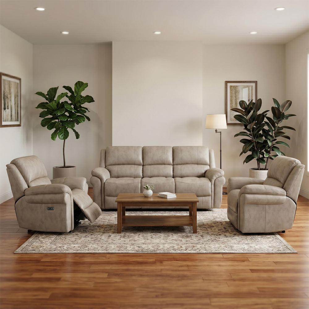 Claton Fabric Electric Recliner 3+1+1 Seater Sofa Set in Stone
