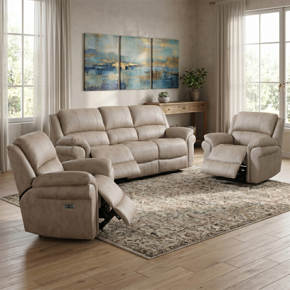 Claton Fabric Electric Recliner 3+1+1 Seater Sofa Set in Stone