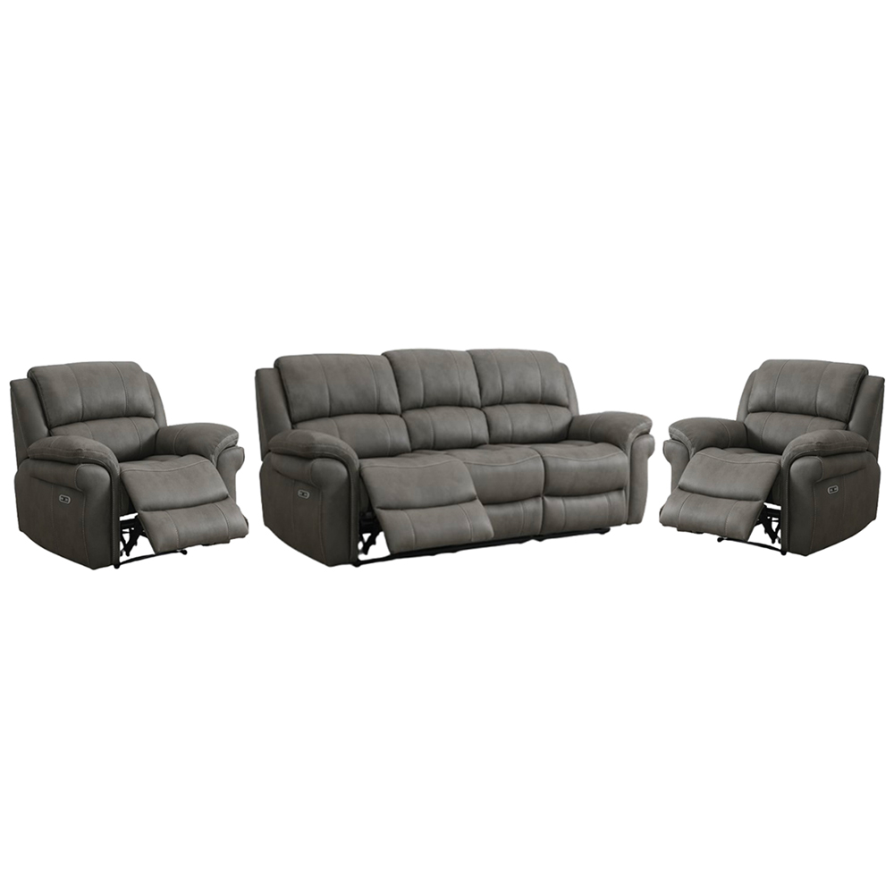 Claton Fabric Electric Recliner 3+1+1 Seater Sofa Set - Ultra Grey Suede