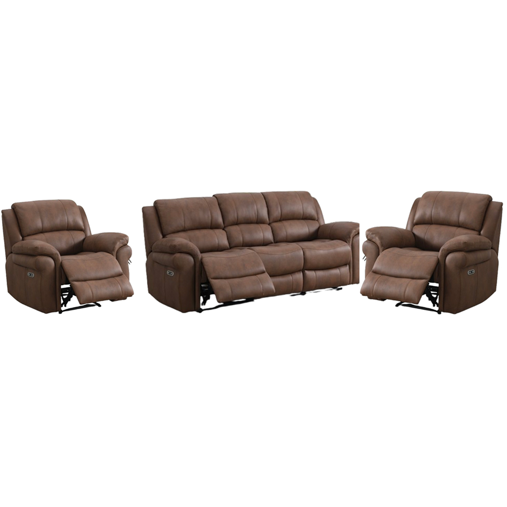 Claton Fabric Electric Recliner 3+1+1 Seater Sofa Set - Ultra Tan Suede