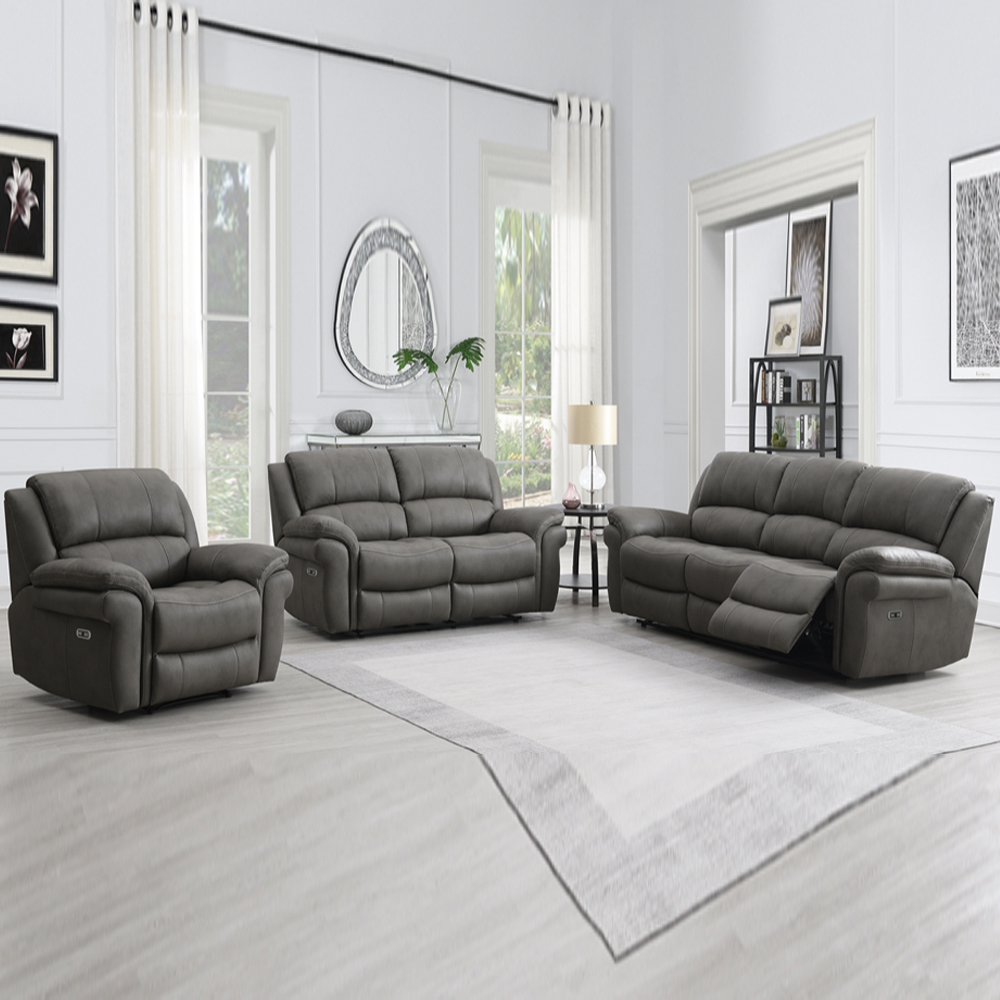 Claton Fabric Electric Recliner Sofa Suite - Ultra Grey Suede