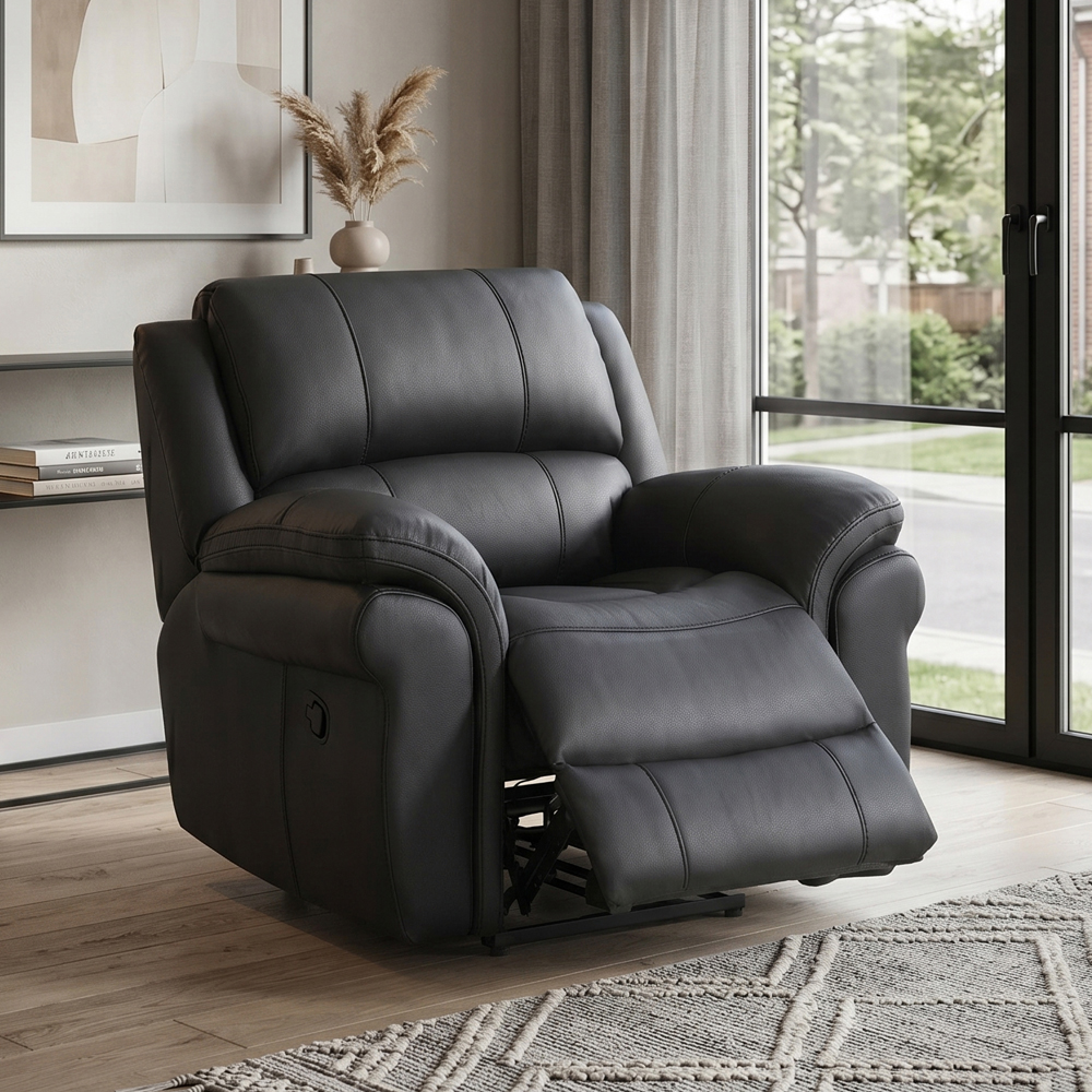 Claton Fabric Manual Recliner Sofa Suite in Black