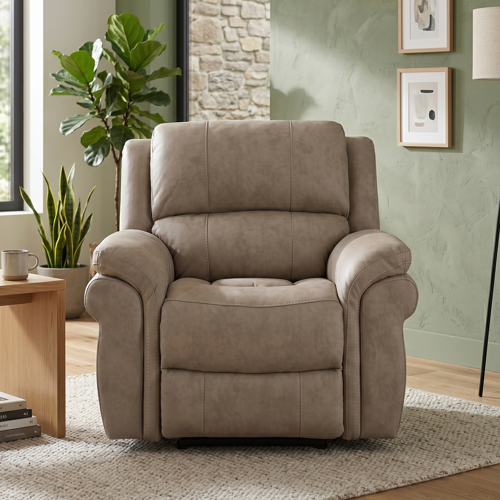 Claton Fabric Manual Recliner 1 Seater Sofa in Stone