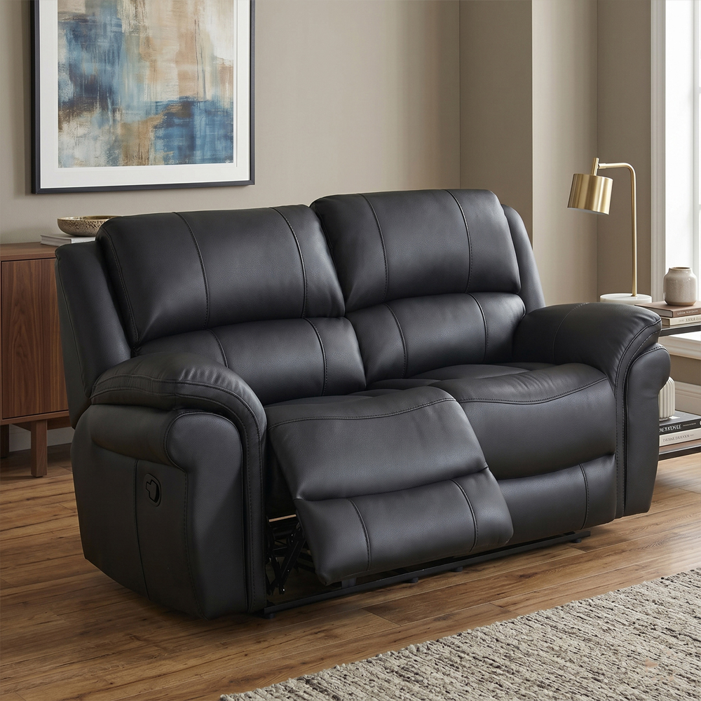 Claton Fabric Manual Recliner Sofa Suite in Black