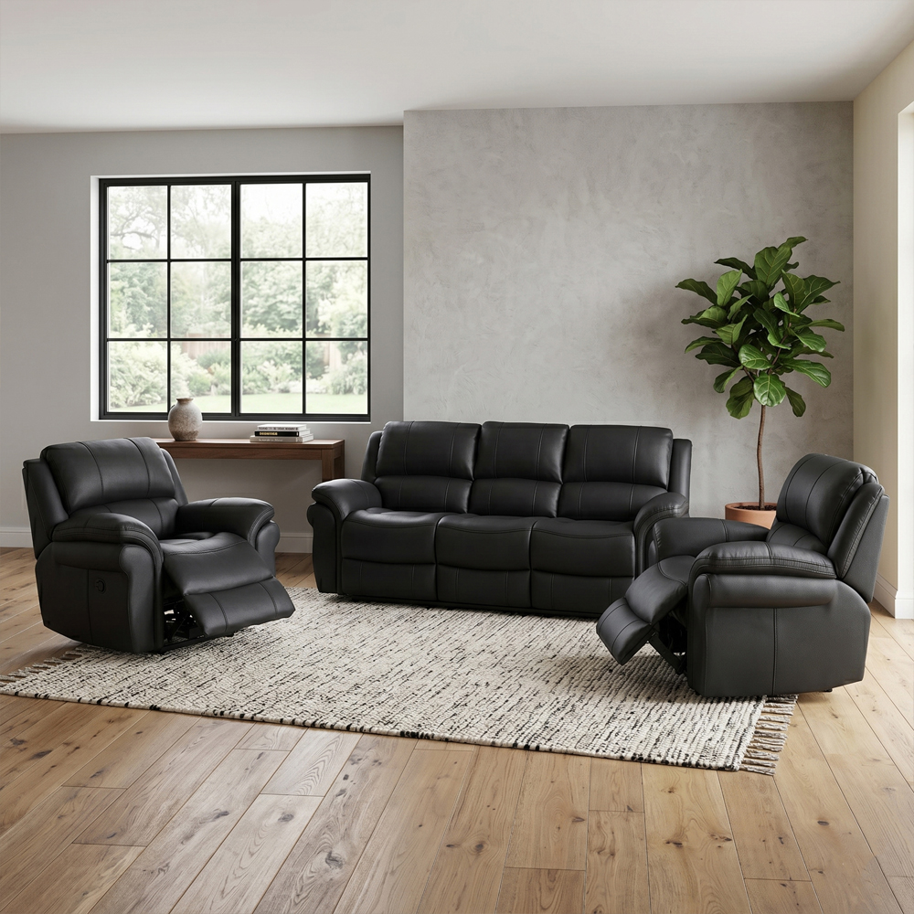 Claton Fabric Manual Recliner 3+1+1 Seater Sofa Set in Black