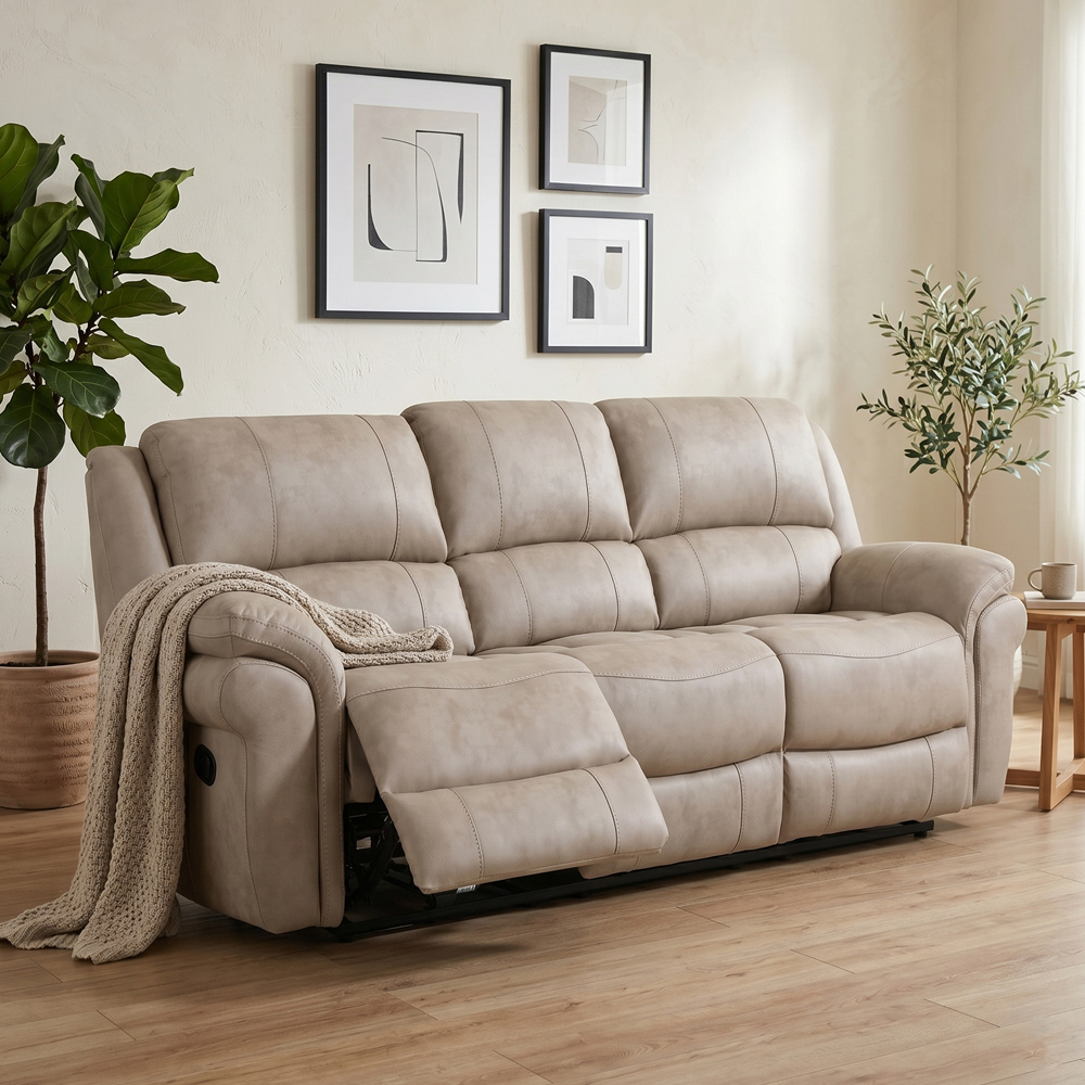 Claton Fabric Manual Recliner 3+1+1 Seater Sofa Set in Stone