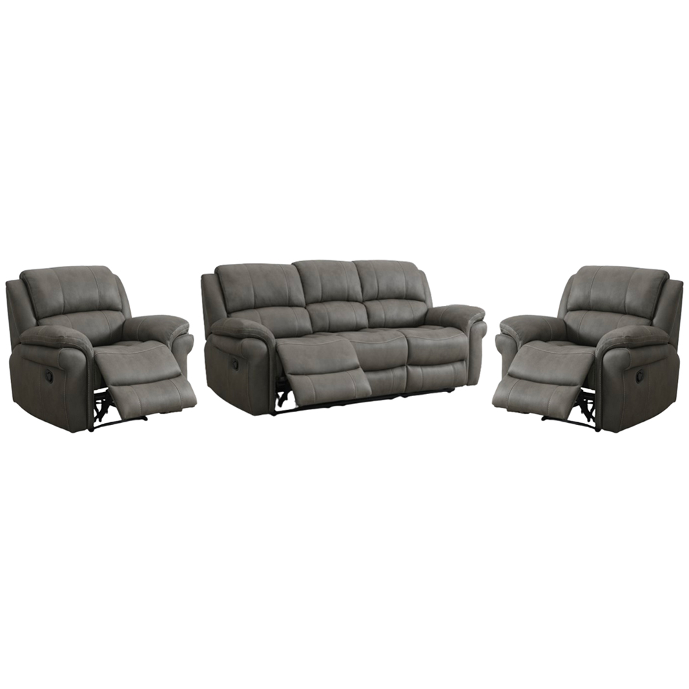 Claton Fabric Manual Recliner 3+1+1 Seater Sofa Set - Ultra Grey Suede