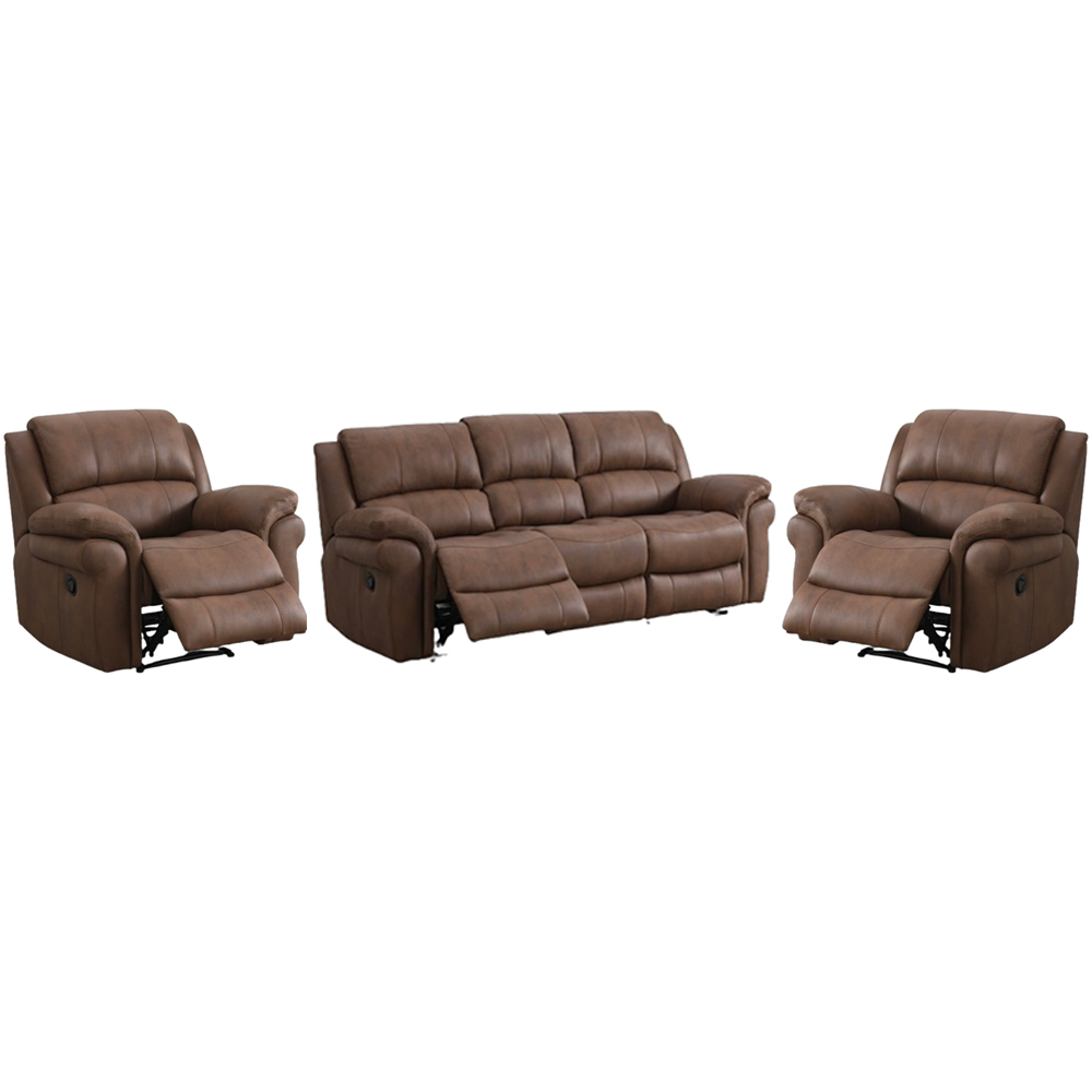 Claton Fabric Manual Recliner 3+1+1 Seater Sofa Set - Ultra Tan Suede