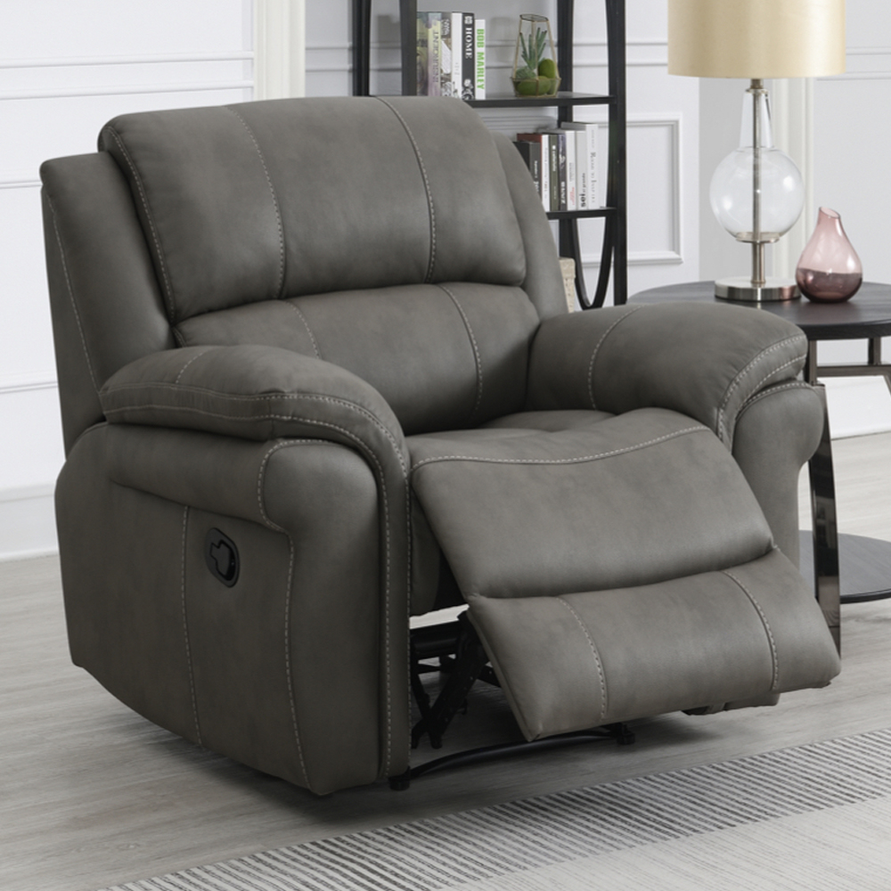 Claton Fabric Manual Recliner Sofa Suite in Ultra Grey Suede