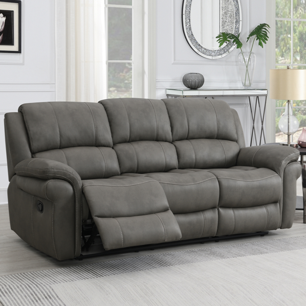 Claton Fabric Manual Recliner Sofa Suite in Ultra Grey Suede