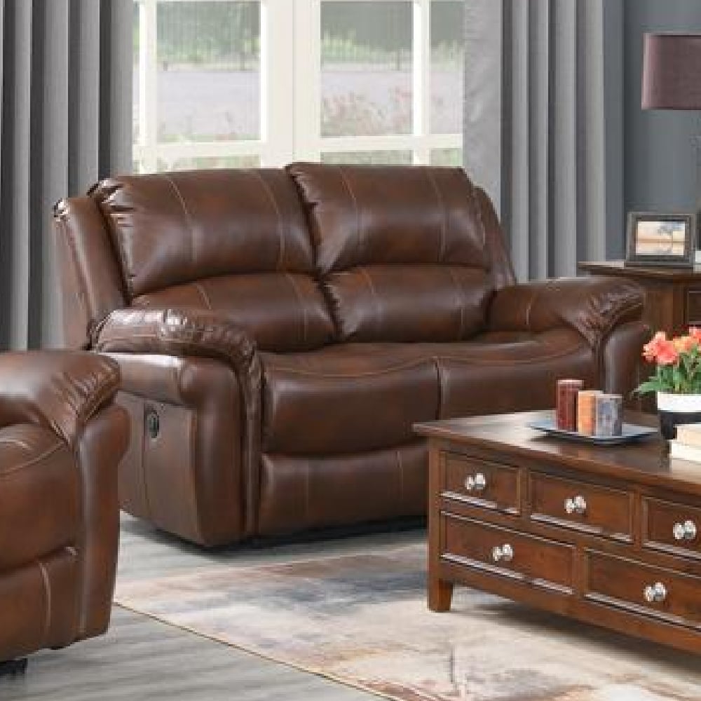 Claton Leather Electric Recliner 2 Seater Sofa In Tan
