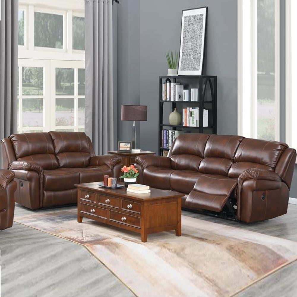 Claton Leather Electric Recliner 3+2 Seater Sofa Set In Tan