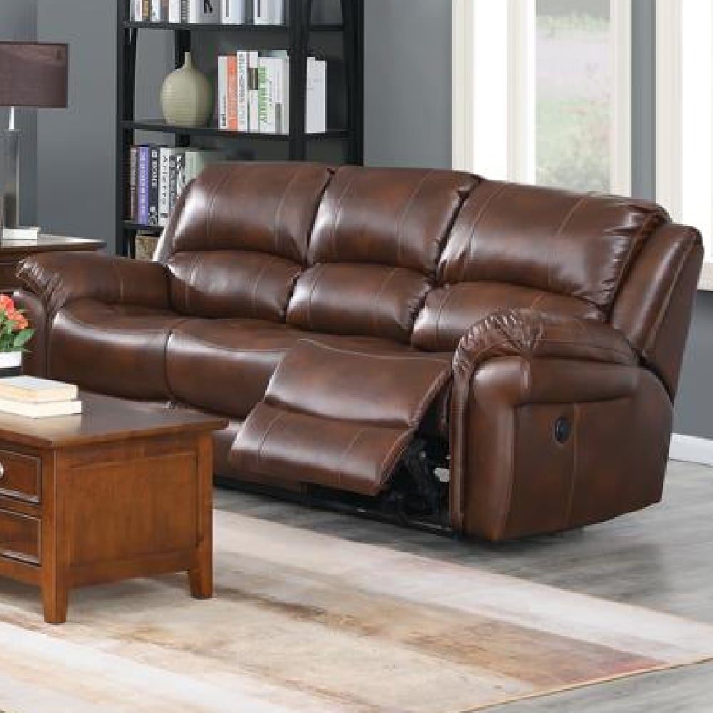 Claton Leather Electric Recliner 3 Seater Sofa In Tan