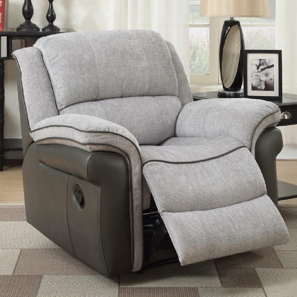 Claton Leather Fabric Recliner 1 Seater Sofa In Grey