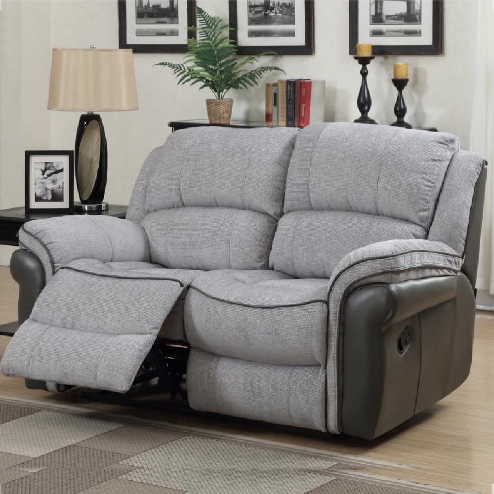 Claton Leather Fabric Recliner 2 Seater Sofa In Grey