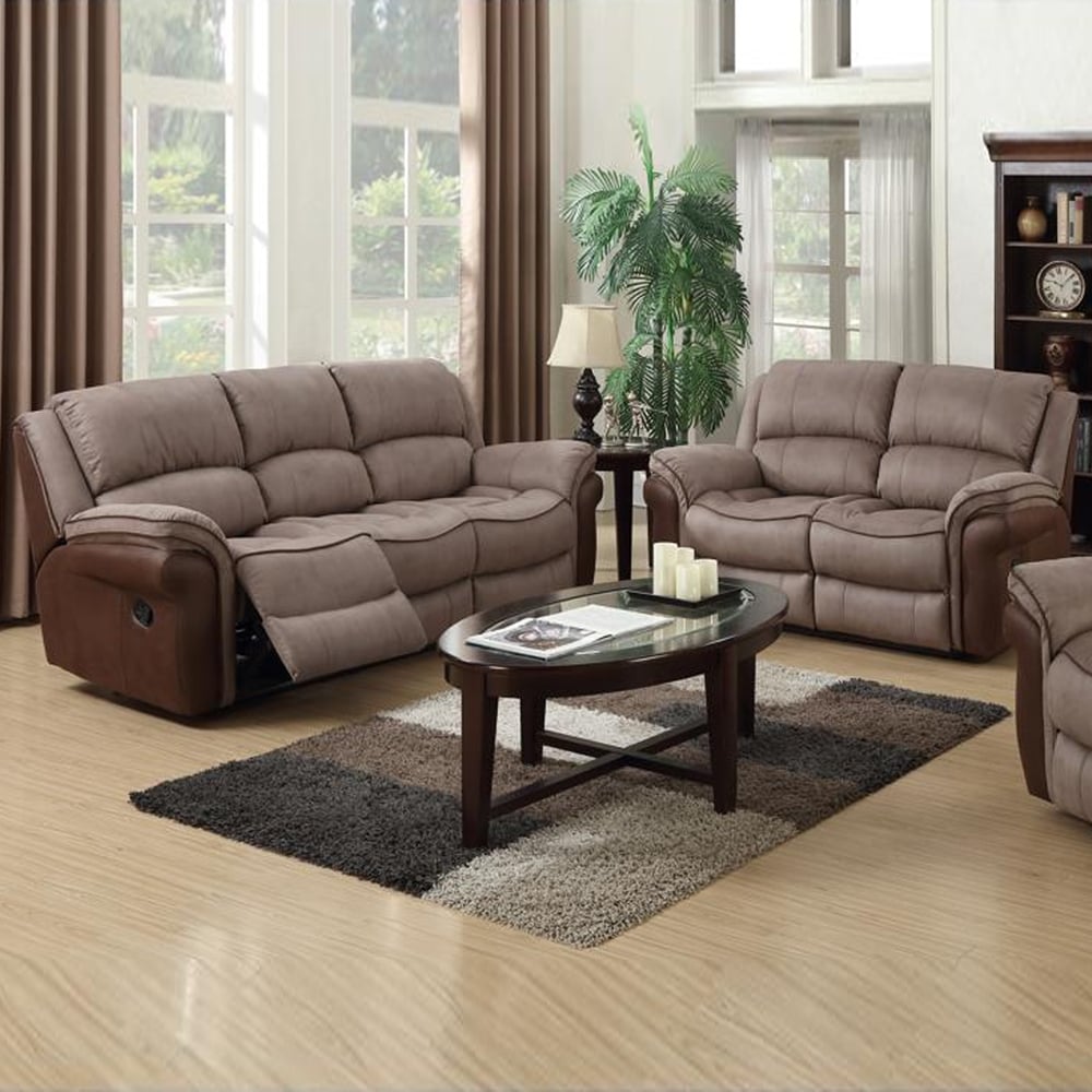 Claton Leather Fabric Recliner 3+2 Seater Sofa Set In Taupe Tan