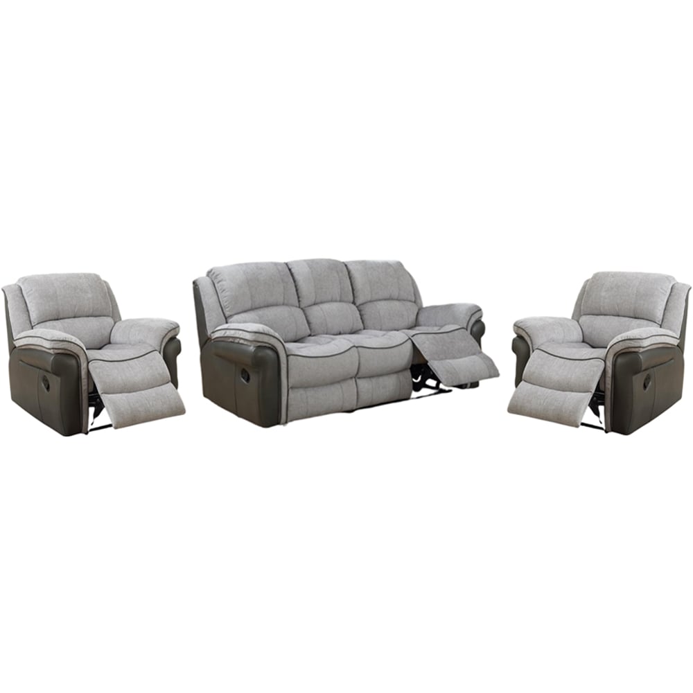Claton Leather Fabric Recliner 3+1+1 Seater Sofa Set In Grey