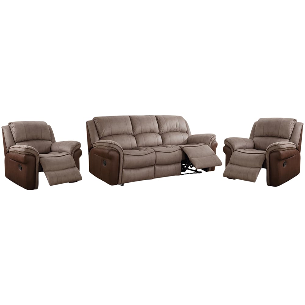Claton Leather Fabric Recliner 3+1+1 Seater Sofa Set In Taupe Tan