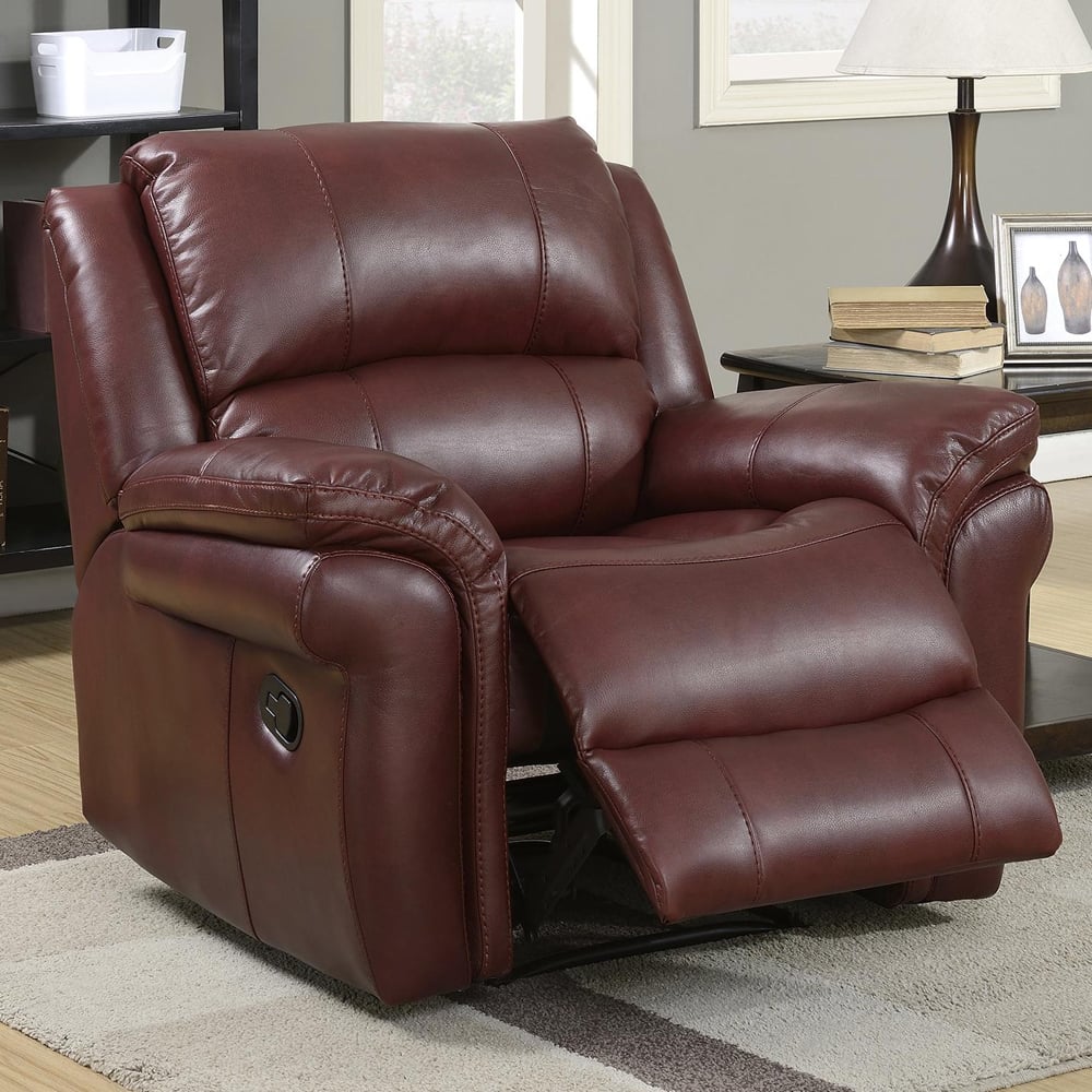 Claton Leather Recliner 1 Seater Sofa In Burgundy