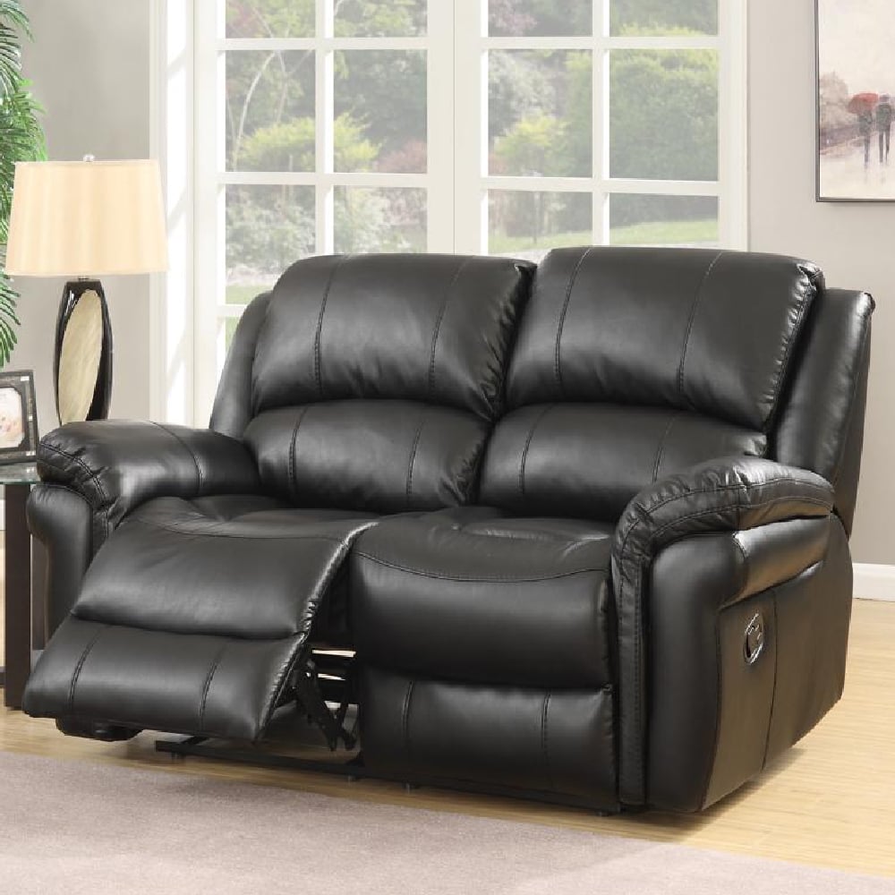 Claton Leather Recliner 2 Seater Sofa In Black