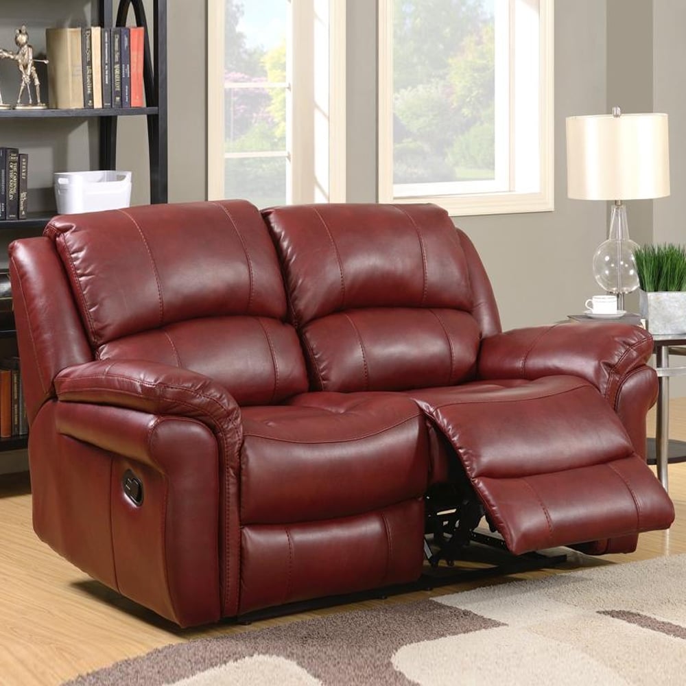 Claton Leather Recliner 2 Seater Sofa In Burgundy