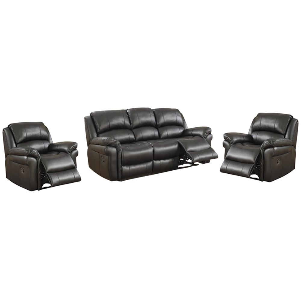 Claton Leather Recliner 3+1+1 Seater Sofa Set In Black