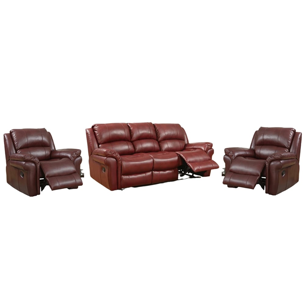 Claton Leather Recliner 3+1+1 Seater Sofa Set In Burgundy