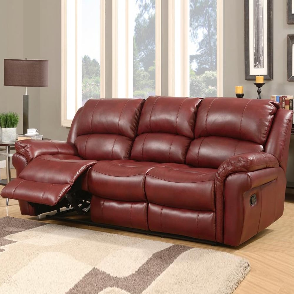 Claton Leather Recliner 3 Seater Sofa In Burgundy