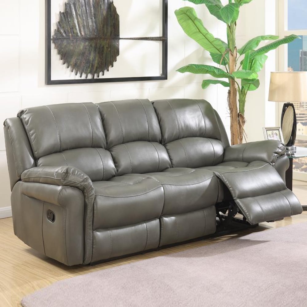 Claton Leather Recliner 3 Seater Sofa In Grey