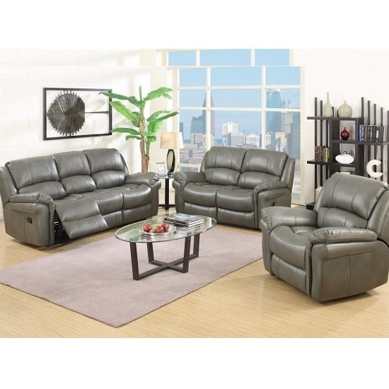 Photo of Claton recliner sofa suite in grey faux leather