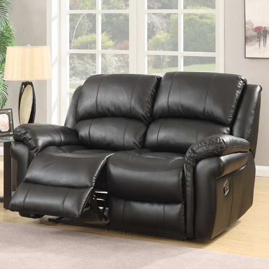Claton Recliner 2 Seater Sofa In Black Faux Leather