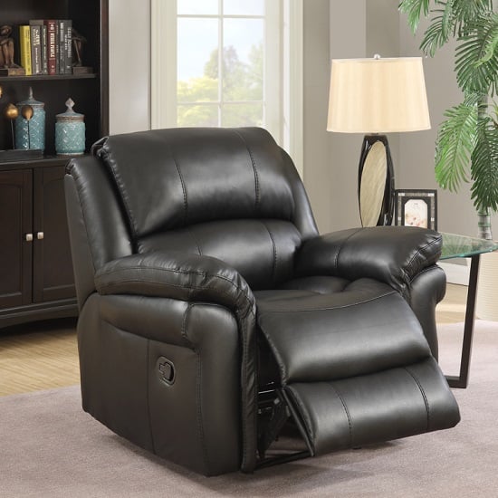 Product photograph of Claton Recliner Sofa Chair In Black Faux Leather from Furniture in Fashion