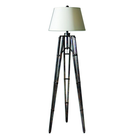 Claudia Floor Lamp In Off White With Bronze Tripod Base