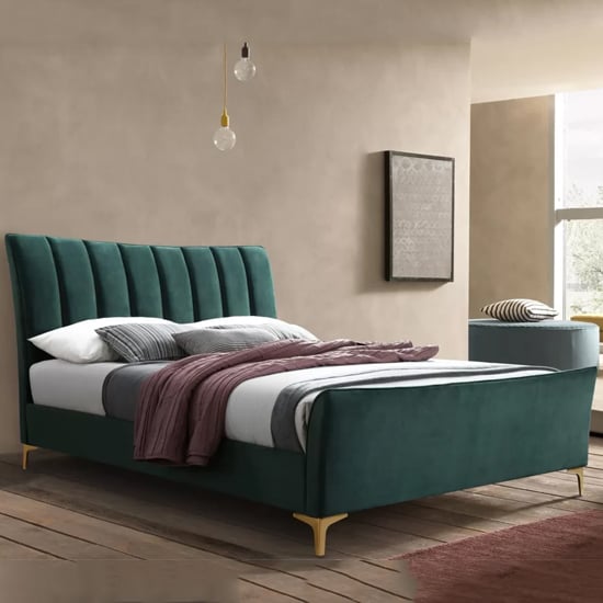 Product photograph of Claver Fabric Double Bed In Green from Furniture in Fashion