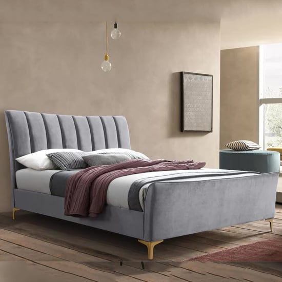 Product photograph of Claver Fabric King Size Bed In Grey from Furniture in Fashion