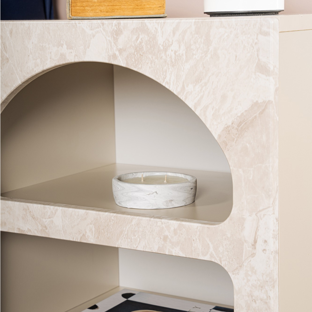 Clavero Wooden Bedside Table with 2 Shelves in Travertine Marble Sandstone