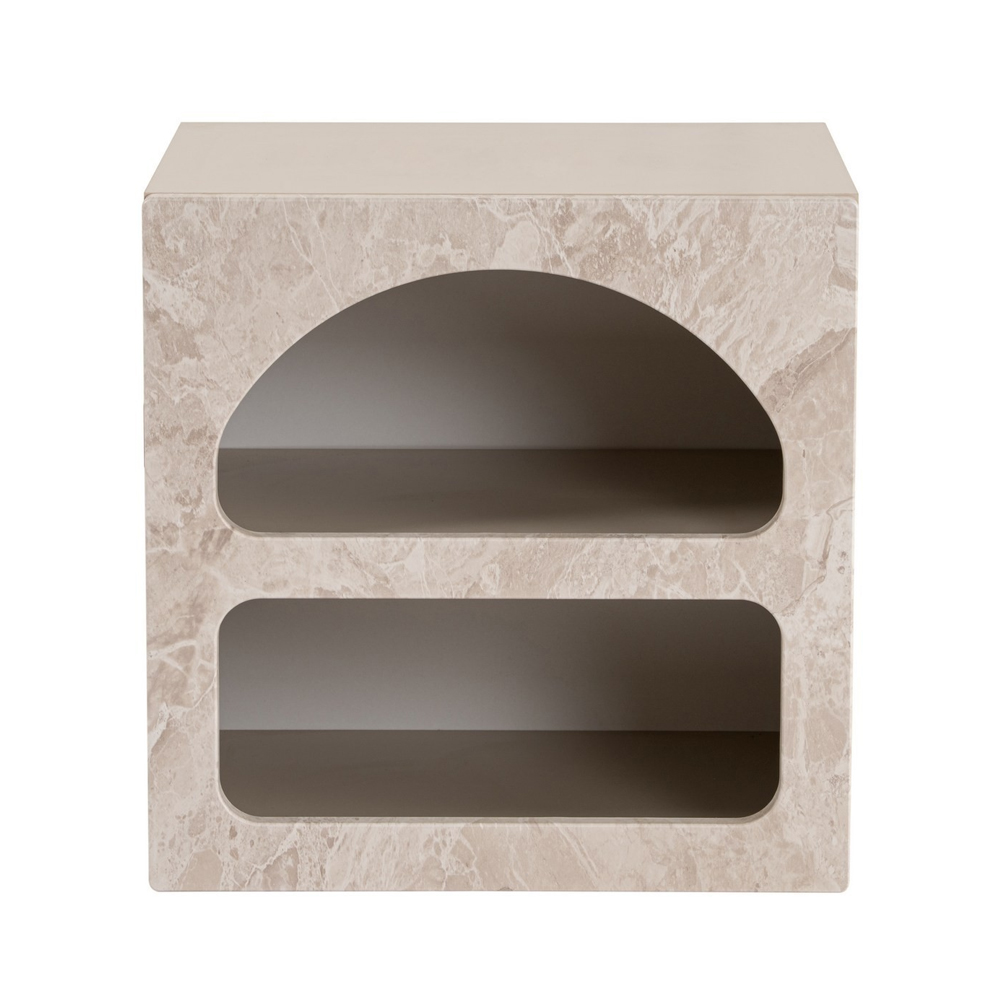 Clavero Wooden Bedside Table with 2 Shelves in Travertine Marble Sandstone