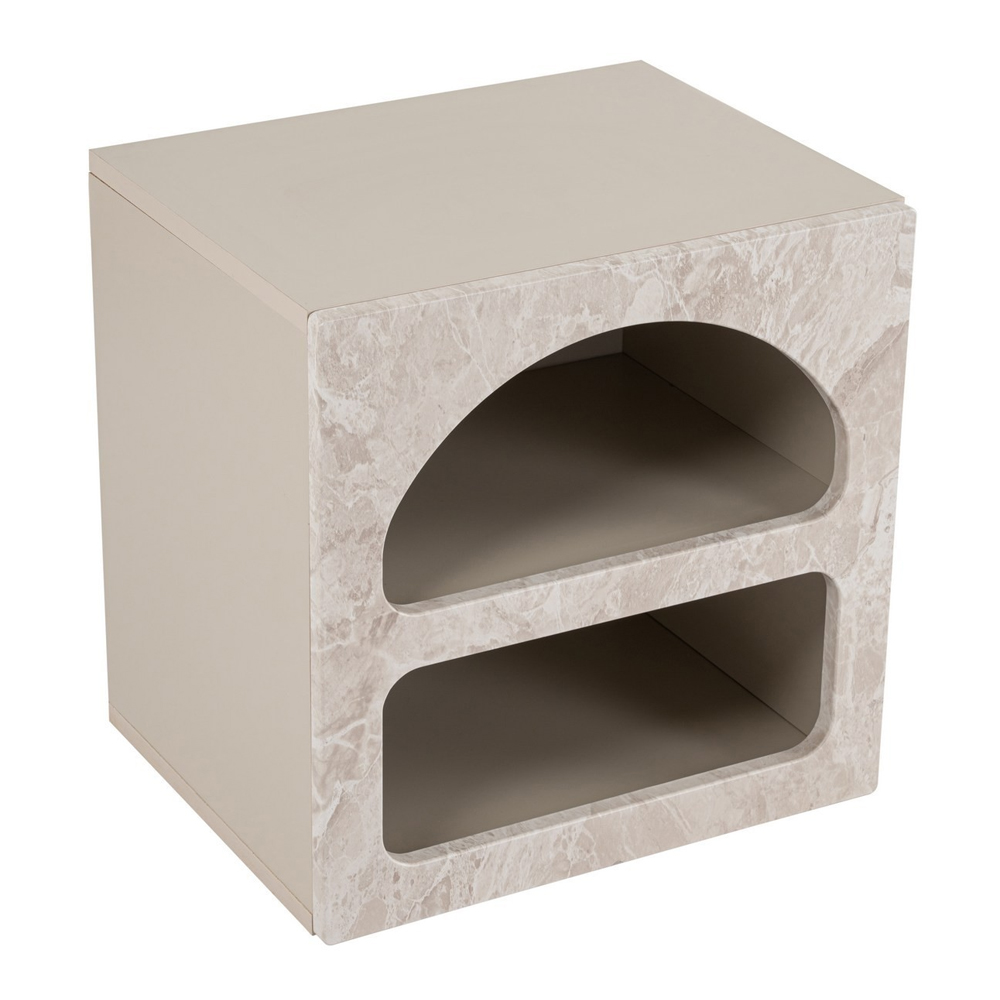 Clavero Wooden Bedside Table with 2 Shelves in Travertine Marble Sandstone