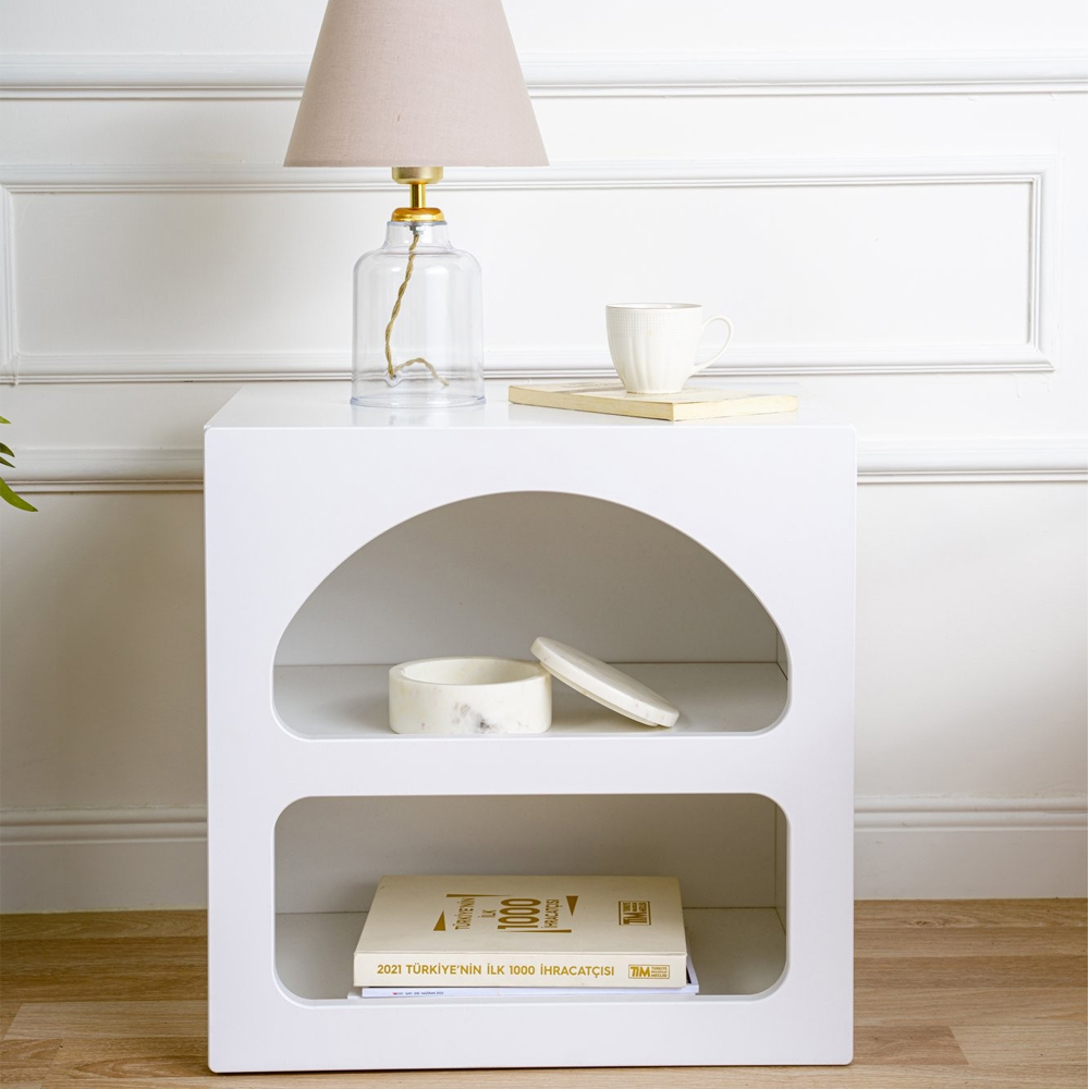 Clavero Wooden Bedside Table with 2 Shelves in White
