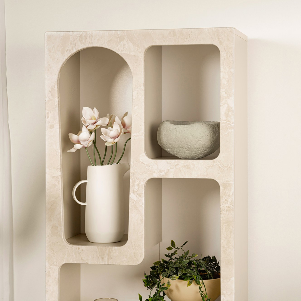 Clavero Wooden Display Unit with 5 Shelves in Travertine Marble Sandstone