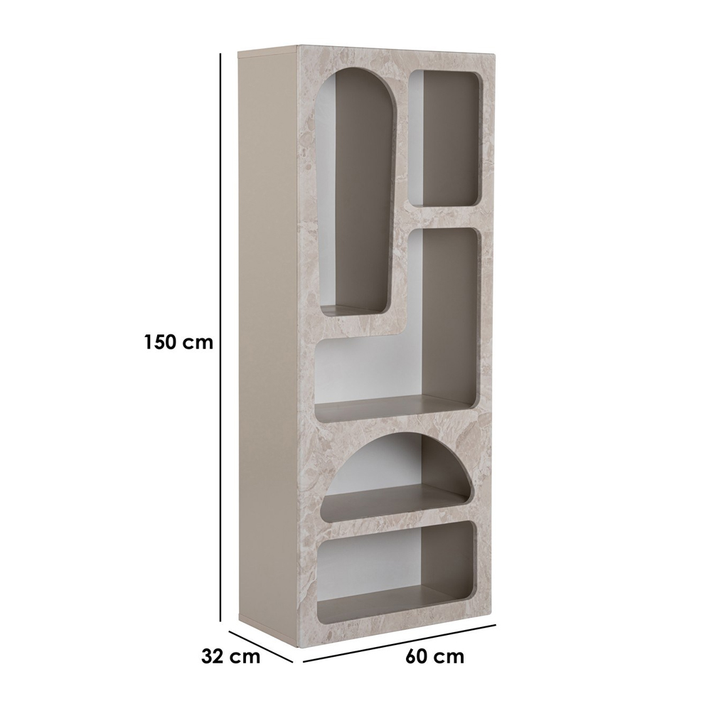 Clavero Wooden Display Unit with 5 Shelves in Travertine Marble Sandstone