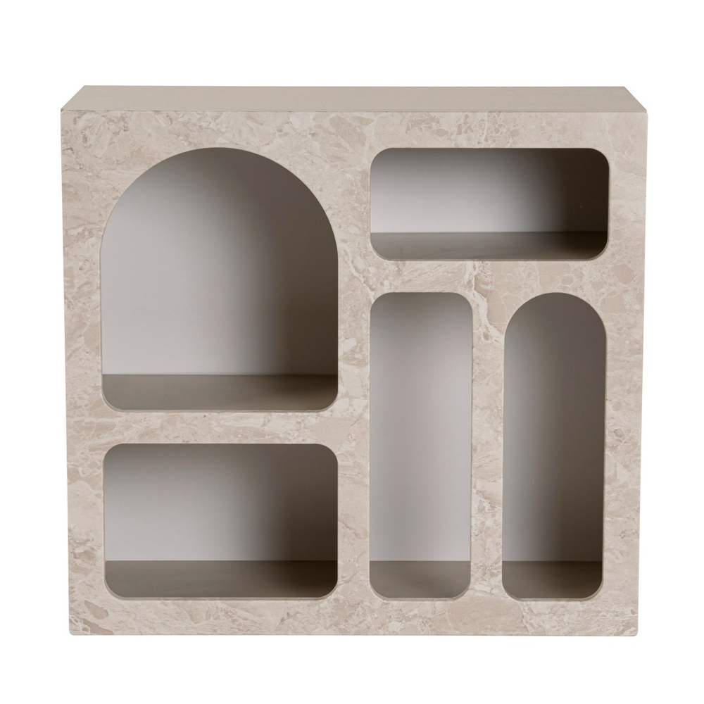 Clavero Wooden Console Table with 5 Shelves in Travertine Marble Sandstone