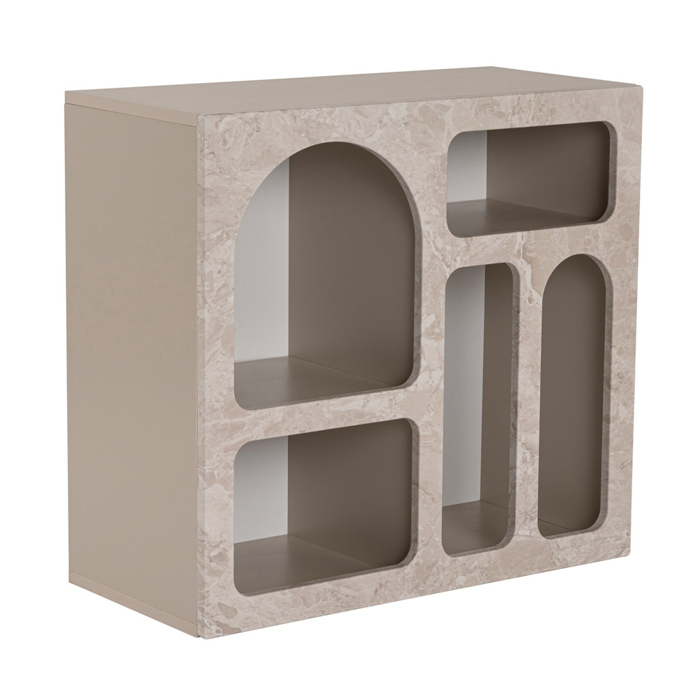 Clavero Wooden Console Table with 5 Shelves in Travertine Marble Sandstone